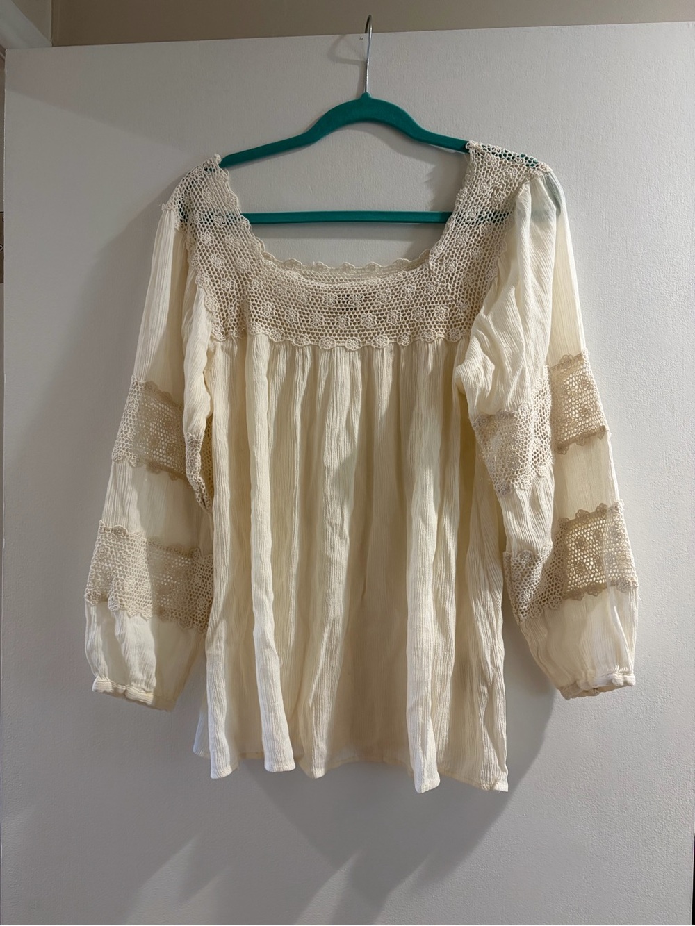 Denim & Supply Ralph Lauren Cream Crochet Yoke Peasant Top